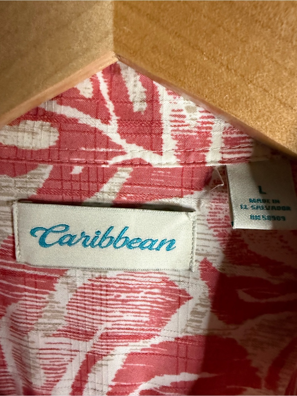 Caribbean Tropical Leaf Print Button Front Camp Shirt Muted Red Men’s Size Large - Picture 2 of 11